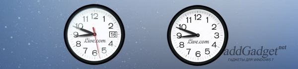 Отображение часов с включенной секундной стрелкой, эффектом стекла и отображением даты. И часы без доп. функций